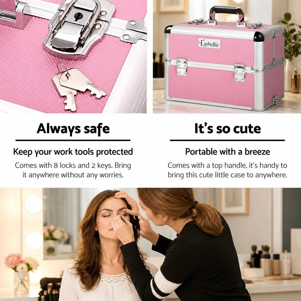 Makeup Trolley Pink 7-in-1 Portable Cosmetic Organiser with Wheels and Multiple Compartments