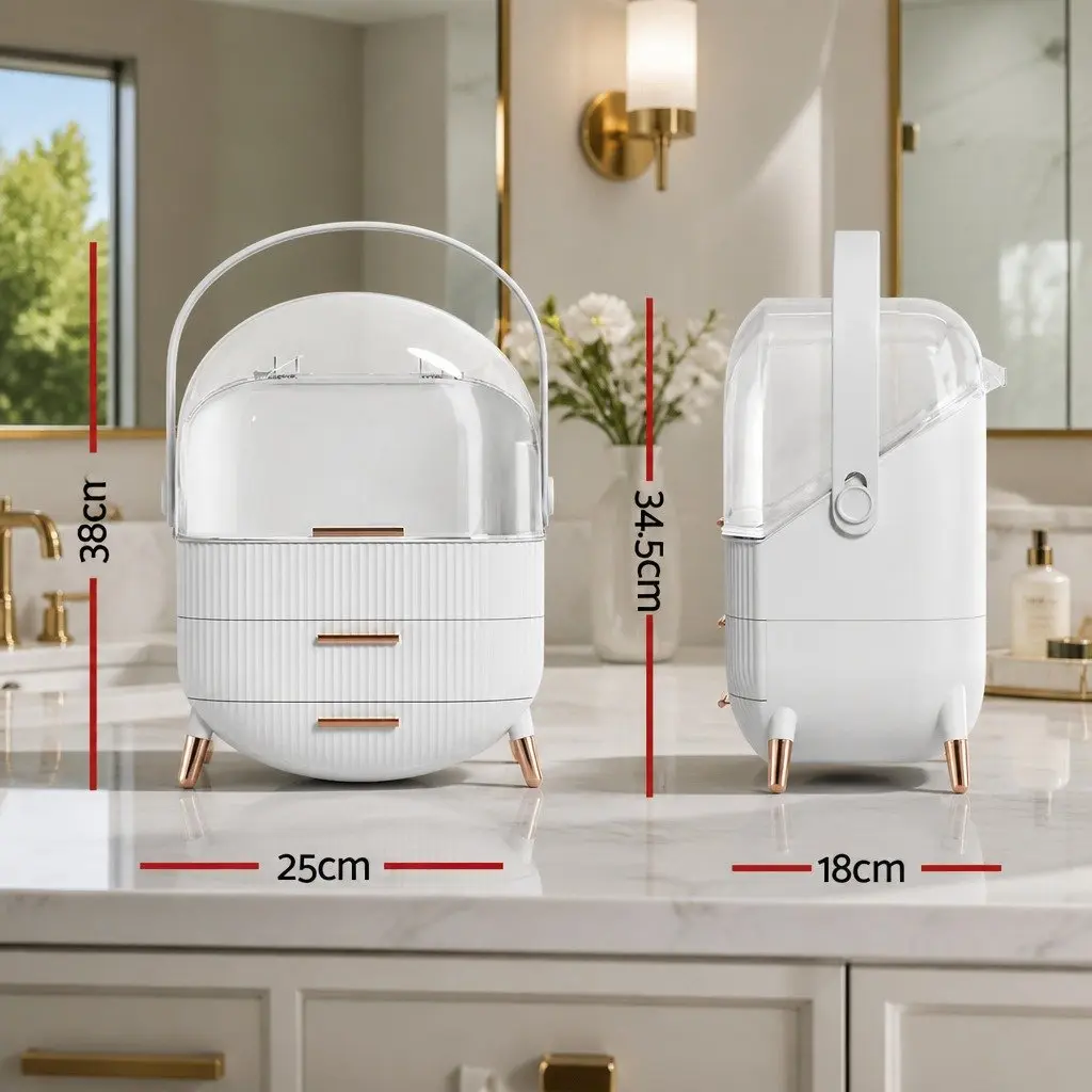 Makeup Organizer White Portable Cosmetic Storage Box with Drawers
