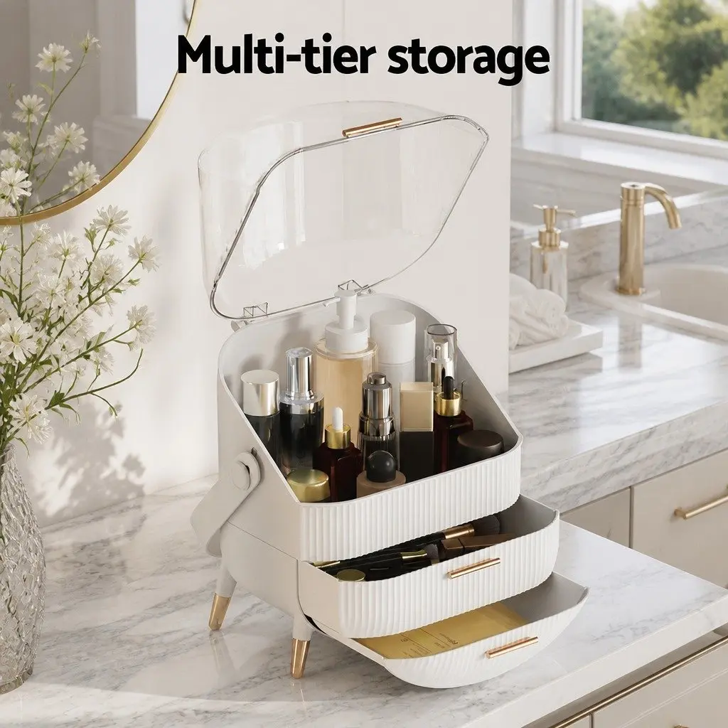 Makeup Organizer White Portable Cosmetic Storage Box with Drawers