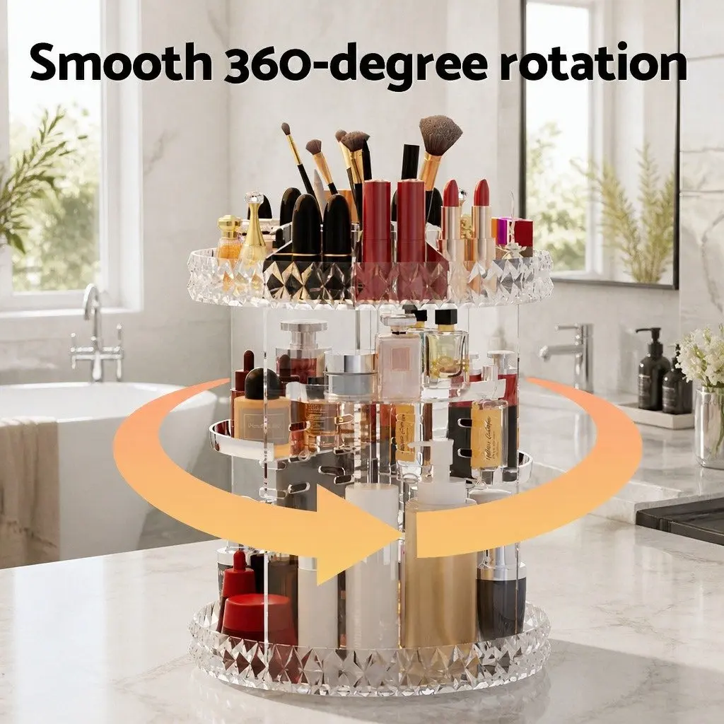 Makeup Organizer Clear Acrylic 360 Degree Rotating Adjustable Layers