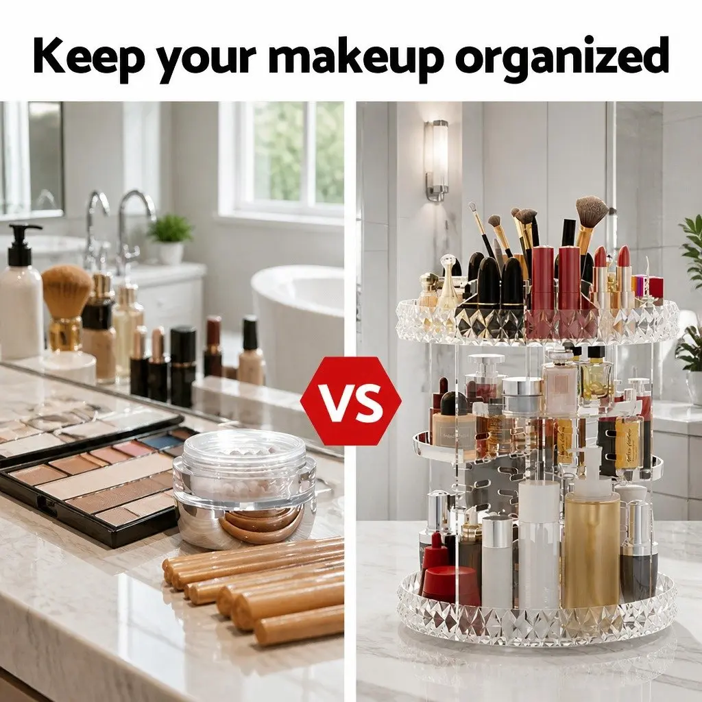 Makeup Organizer Clear Acrylic 360 Degree Rotating Adjustable Layers