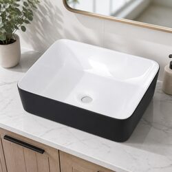 Ceramic Bathroom Basin Vanity Sink Hand Wash Bowl 48x37cm Black White Oval