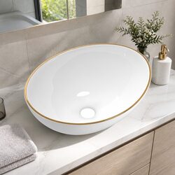 Compact Round Ceramic Sink for Stylish Bathrooms 41x34cm