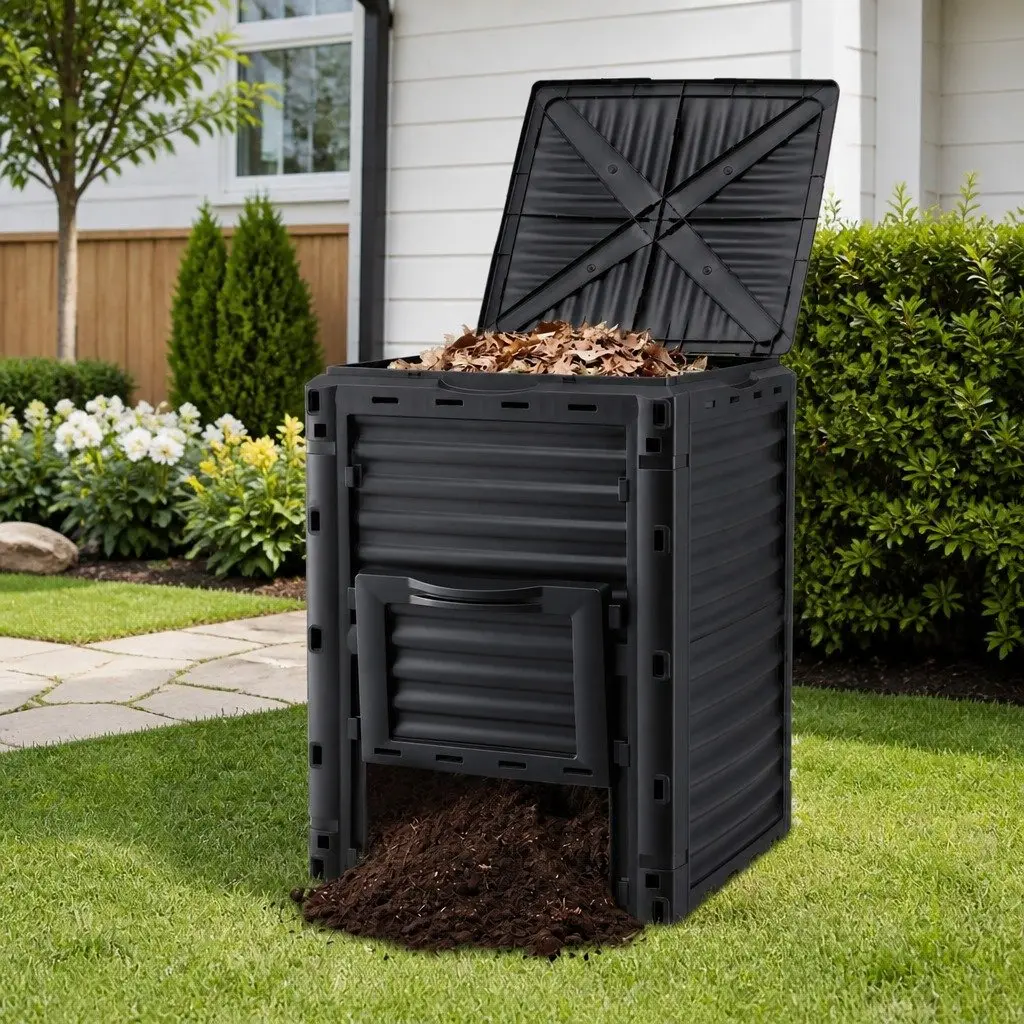 300L Outdoor Compost Bin Black Dual Chamber Easy Turn