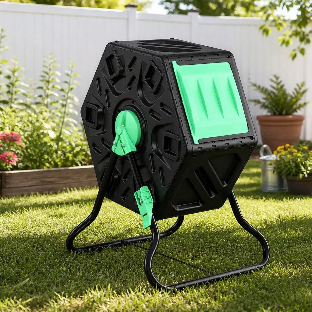 Compost Bin Black 65L Tumbler Rotating Outdoor Garden Composter with Sliding Door