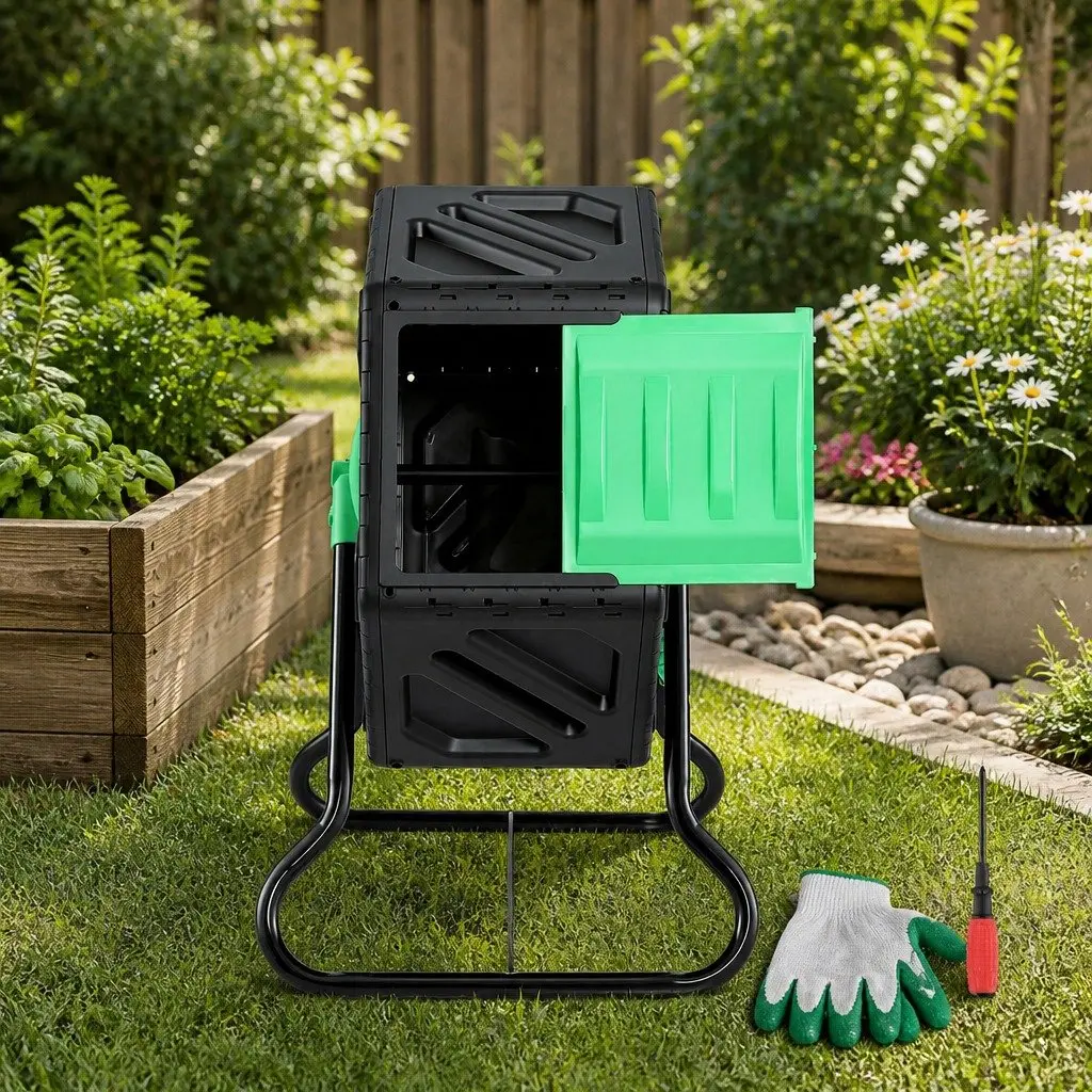 Compost Bin Black 65L Tumbler Rotating Outdoor Garden Composter with Sliding Door