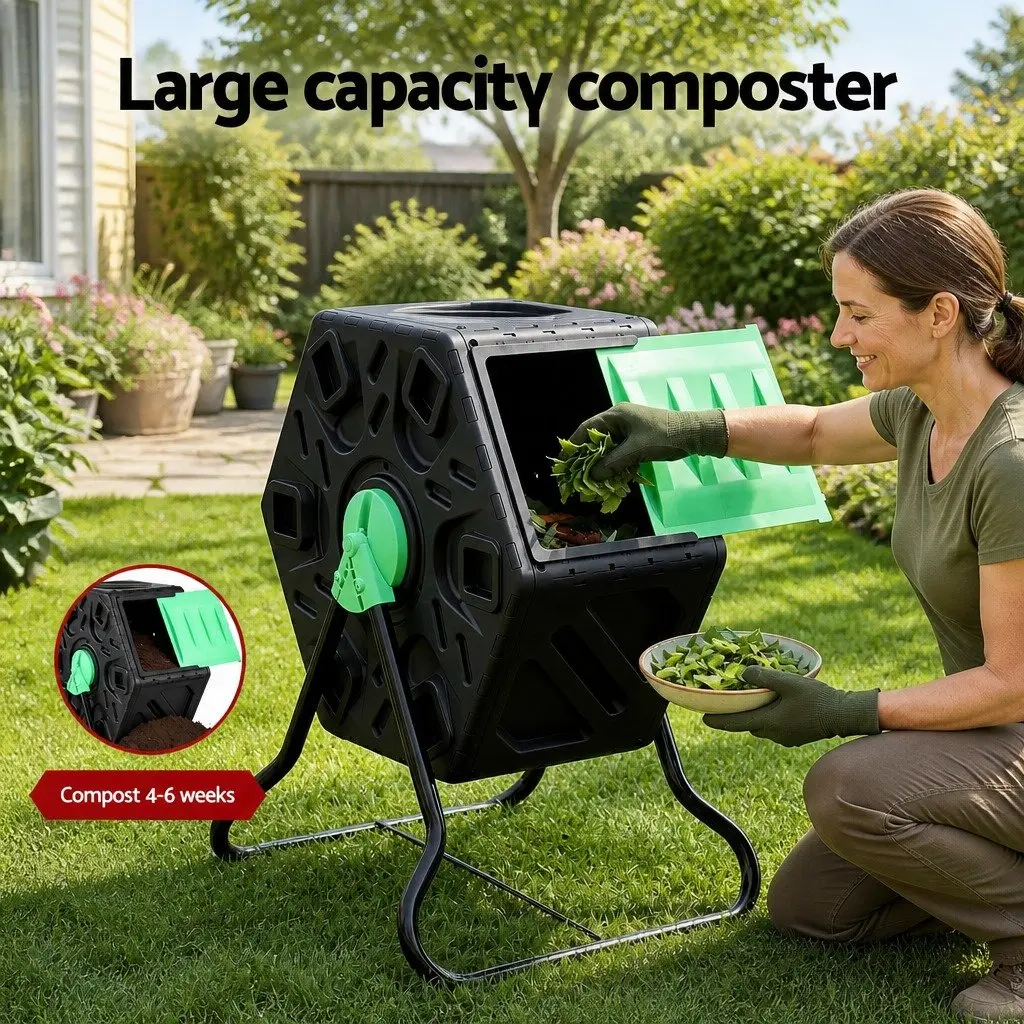Compost Bin Black 65L Tumbler Rotating Outdoor Garden Composter with Sliding Door