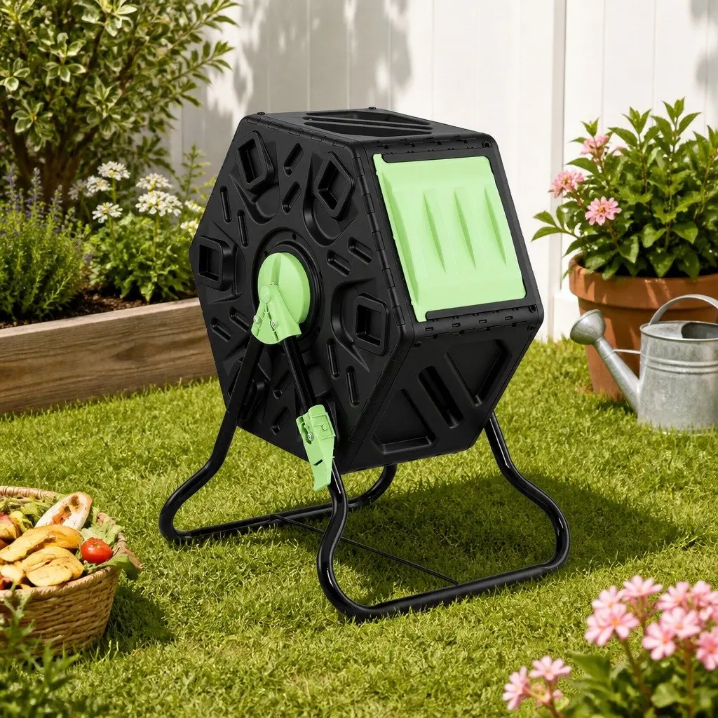 Compost Bin Black 65L Tumbler Rotating Outdoor Garden Composter with Sliding Door