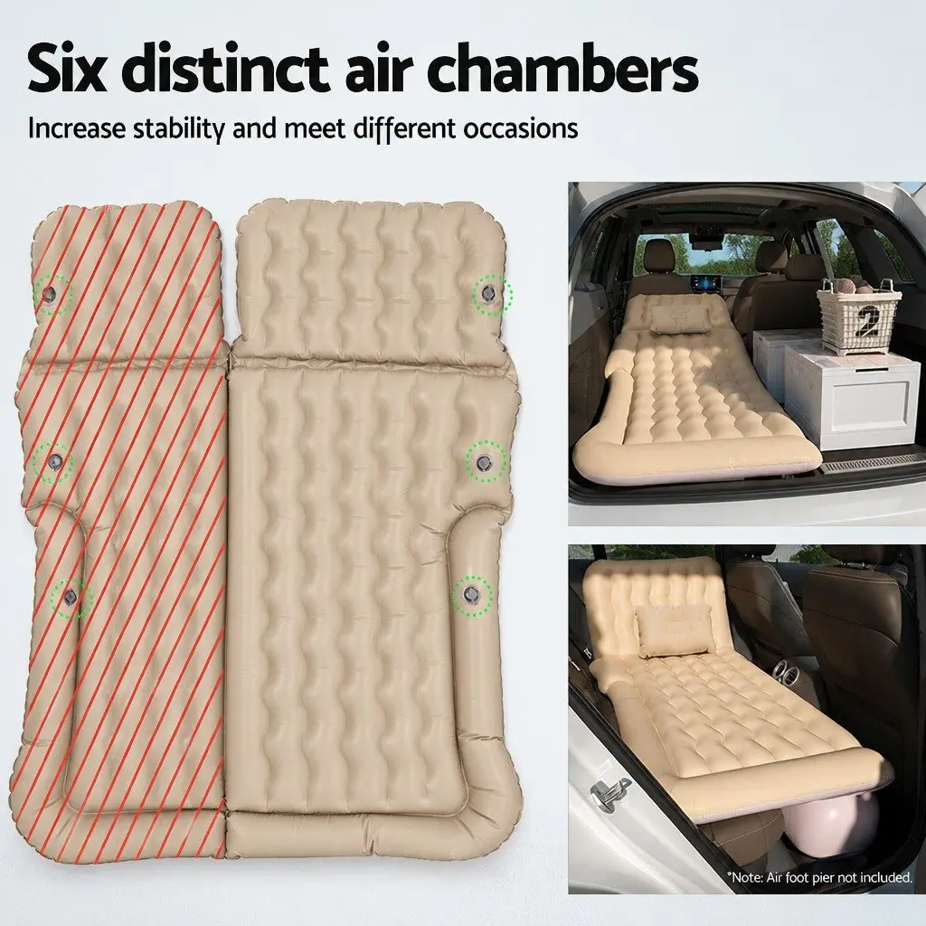 Inflatable Mattress Beige 175x130 Soft Flocked Surface for SUV Back Seat Camping with Pillows and Pump