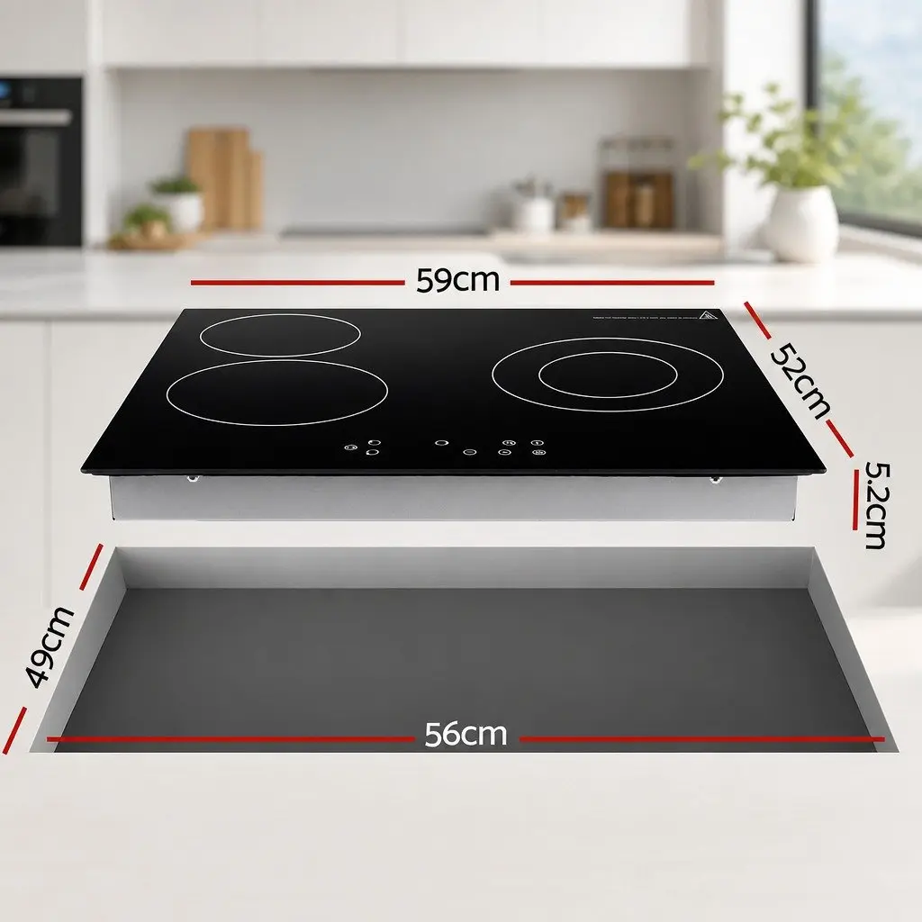 60cm Electric Ceramic Cooktop Black Glass Touch Control 4 Cooking Zones