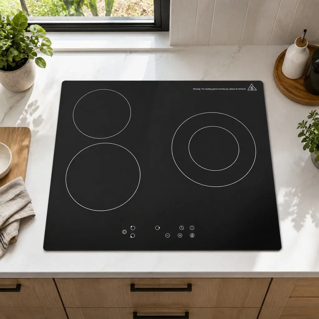 60cm Electric Ceramic Cooktop Black Glass Touch Control 4 Cooking Zones