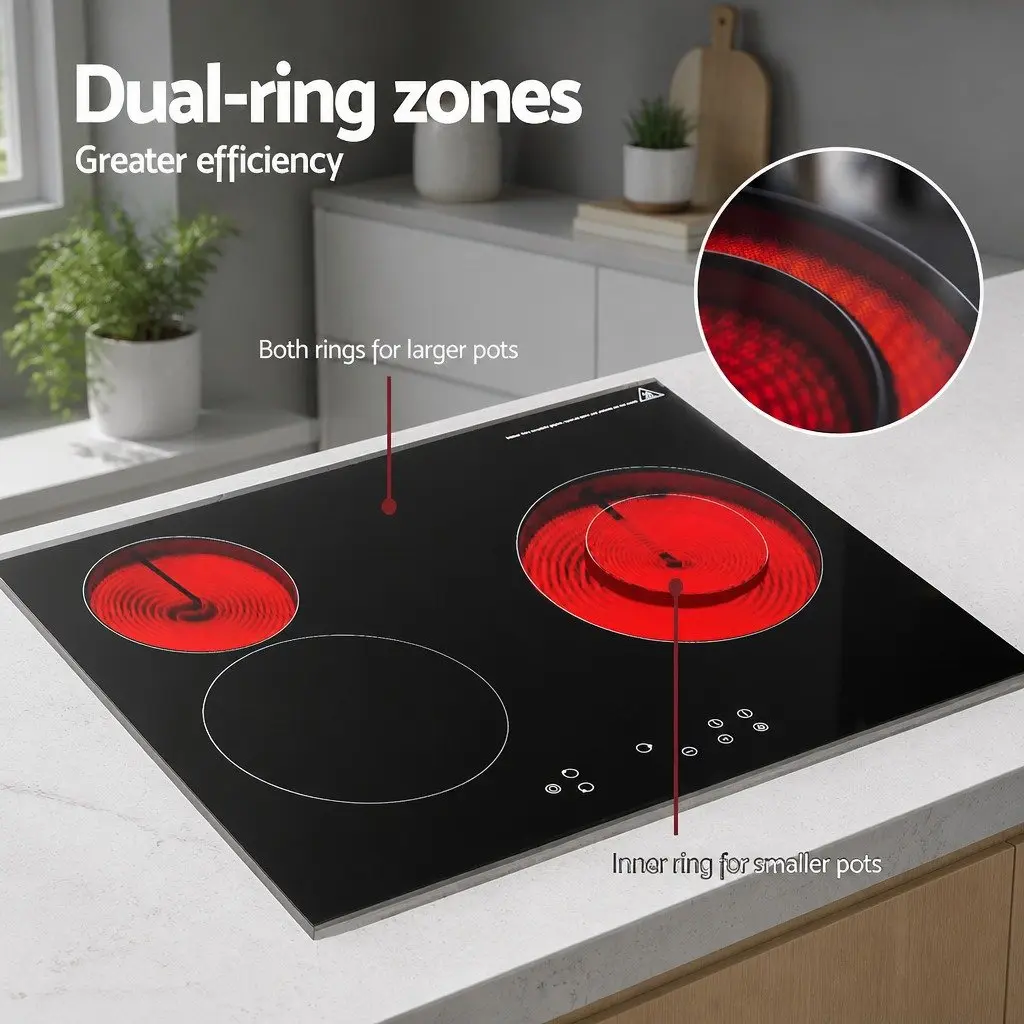 60cm Electric Ceramic Cooktop Black Glass Touch Control 4 Cooking Zones