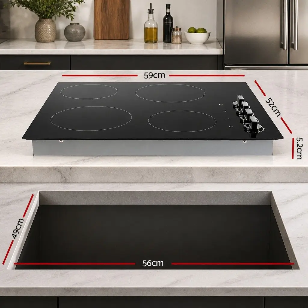 Ceramic Electric Cooktop 60cm 4 Zone Built-in Kitchen Stove Hob Knob Control