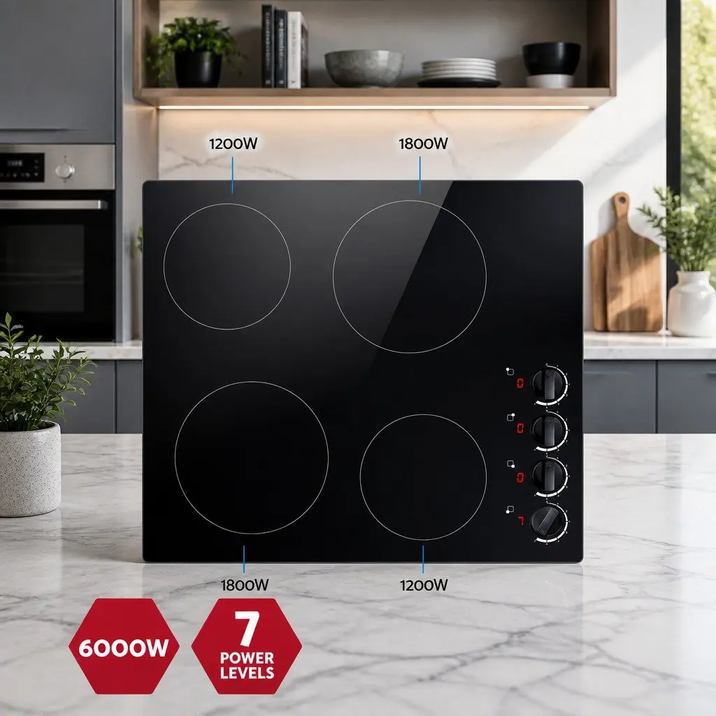 Ceramic Electric Cooktop 60cm 4 Zone Built-in Kitchen Stove Hob Knob Control