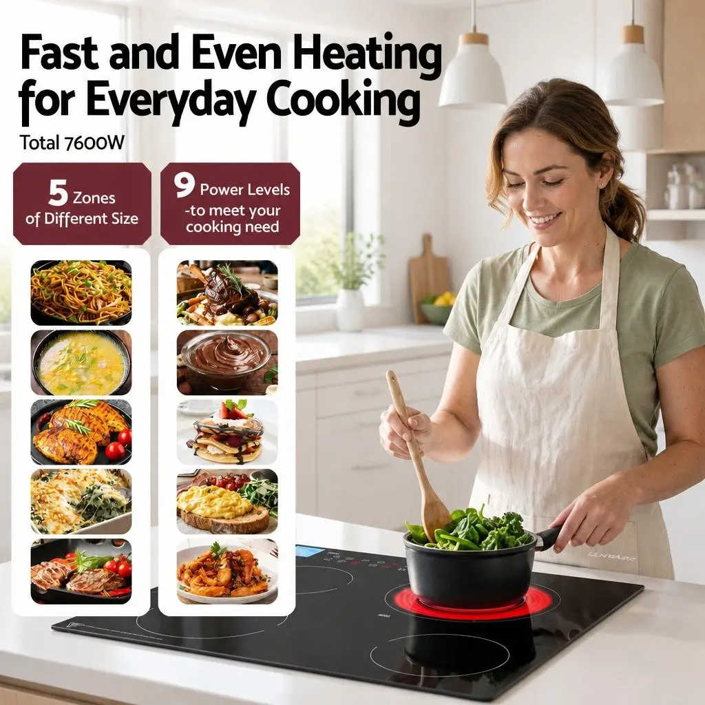 Ceramic Cooktop Black 5 Zone Touch Control 7600W Electric Hob