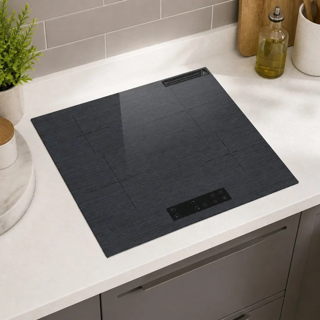 Electric Ceramic Cooktop Grey 60cm 4 Zones Touch Control Brushed Glass Surface