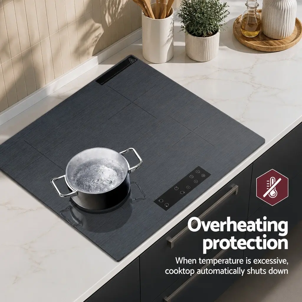 Electric Ceramic Cooktop Grey 60cm 4 Zones Touch Control Brushed Glass Surface