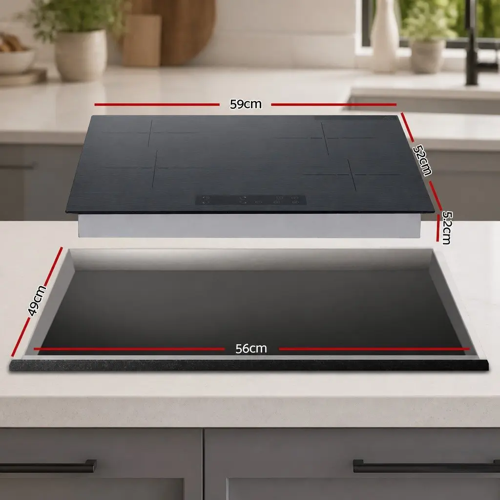 Electric Ceramic Cooktop Grey 60cm 4 Zones Touch Control Brushed Glass Surface
