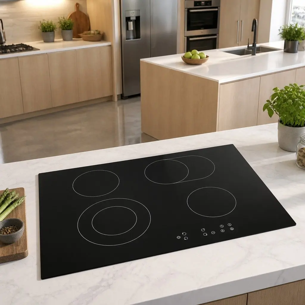 Electric Ceramic Cooktop 77cm Black Glass 6 Cooking Zones Touch Control