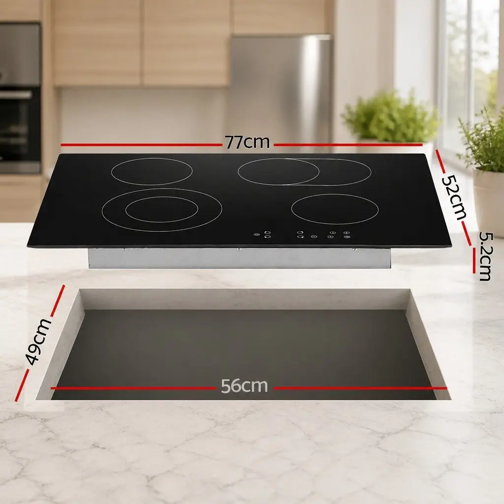 Electric Ceramic Cooktop Black 77cm 6 Cooking Zones Touch Control