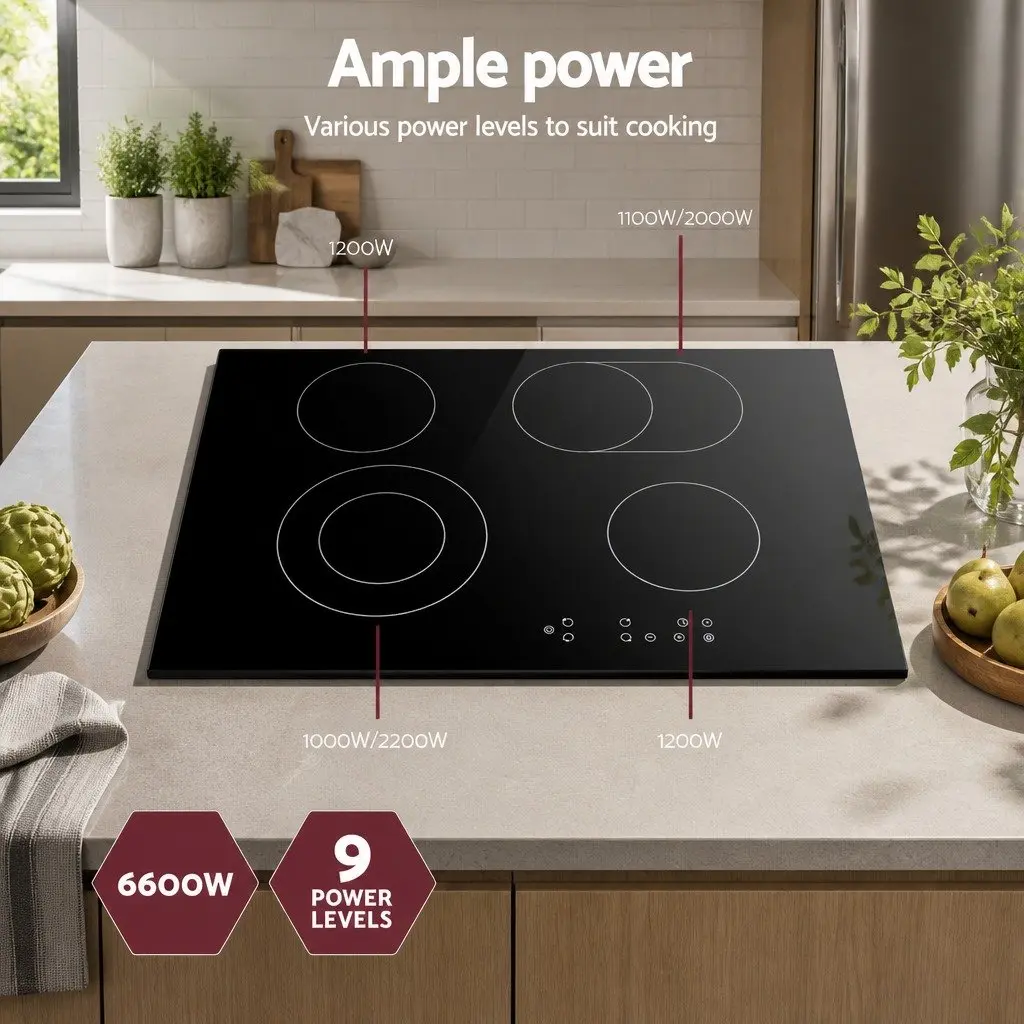 Electric Ceramic Cooktop Black 77cm 6 Cooking Zones Touch Control