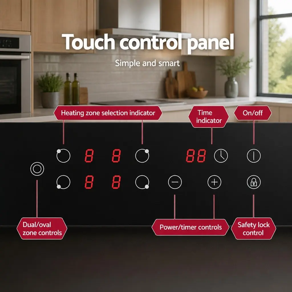 Electric Ceramic Cooktop Black 77cm 6 Cooking Zones Touch Control