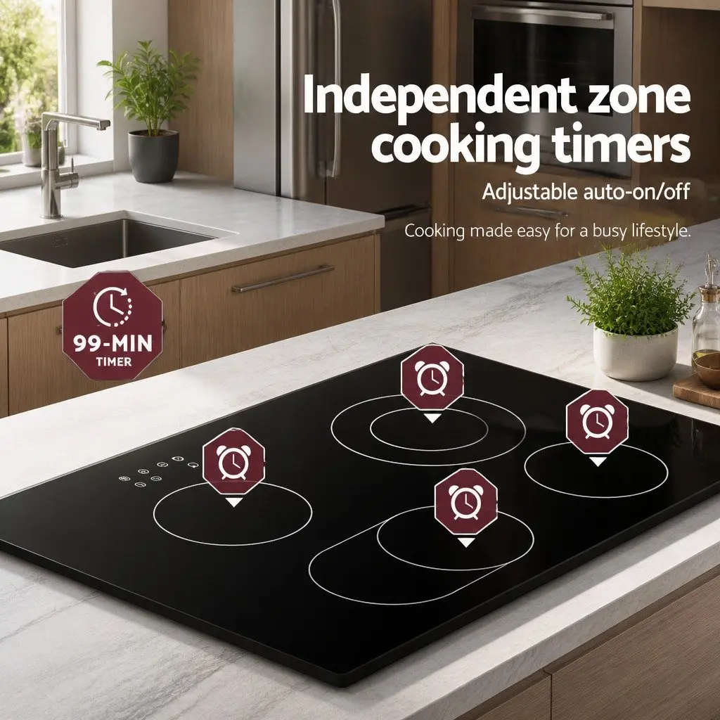 Electric Ceramic Cooktop Black 77cm 6 Cooking Zones Touch Control