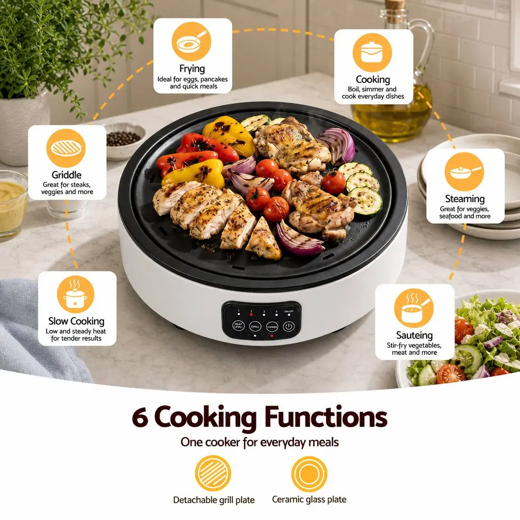 Ceramic Electric Hot Plate Cooktop White 2000W Detachable Grill Plate