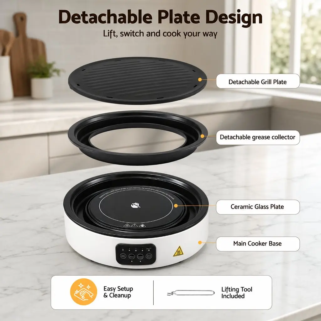Ceramic Electric Hot Plate Cooktop White 2000W Detachable Grill Plate