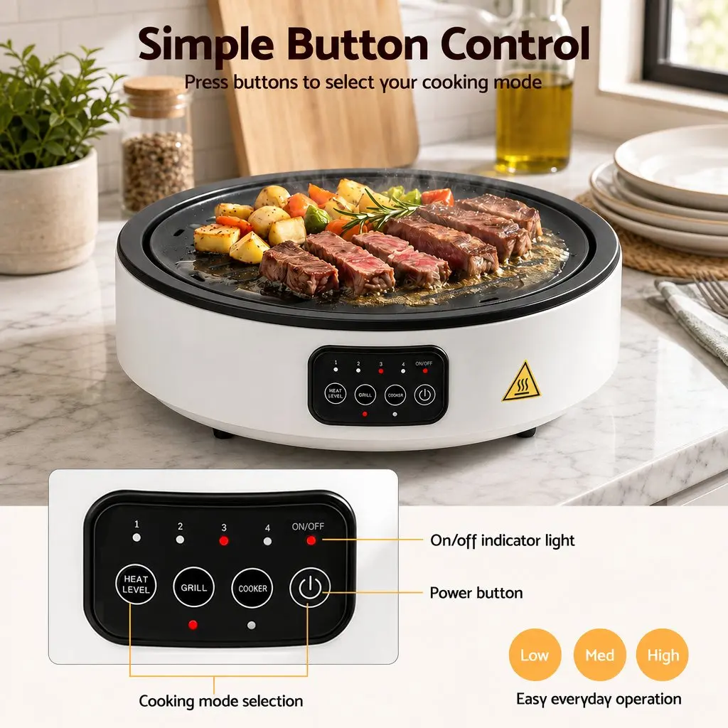 Ceramic Electric Hot Plate Cooktop White 2000W Detachable Grill Plate