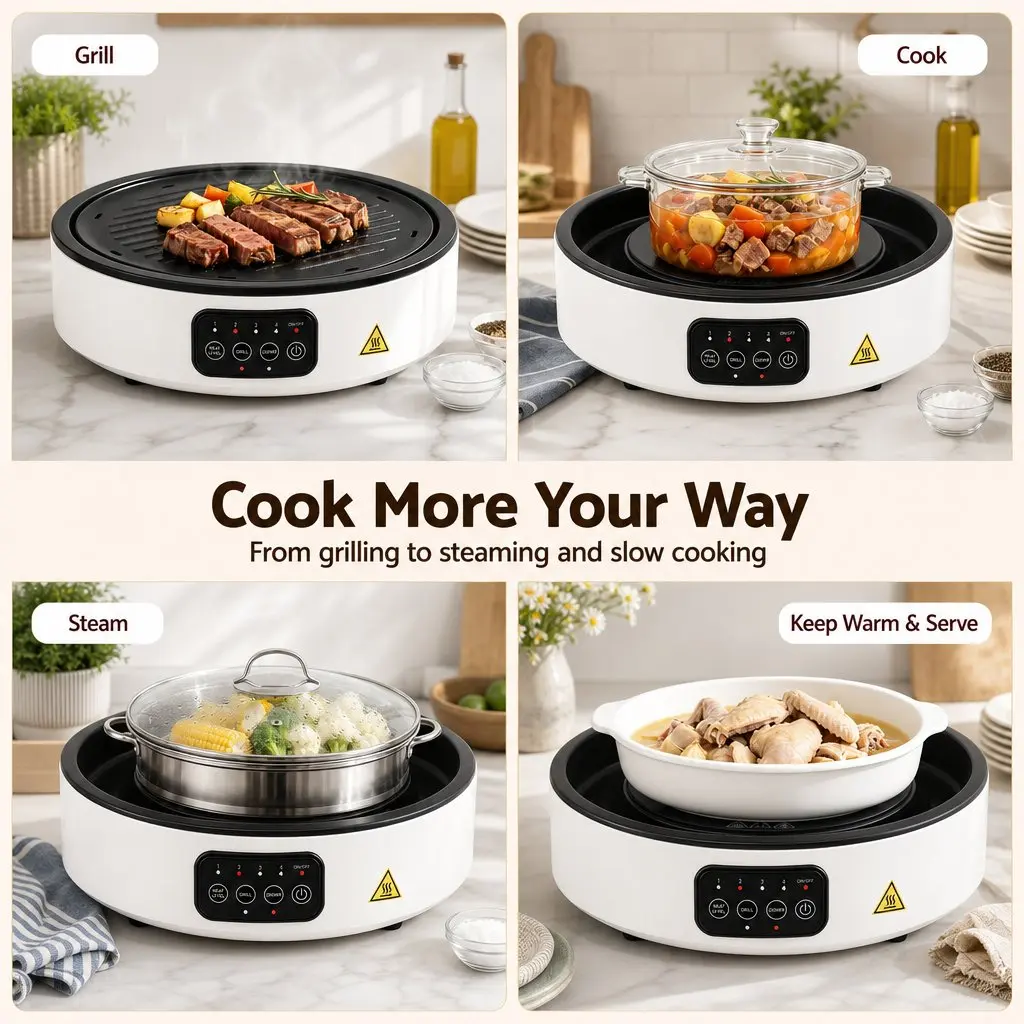 Ceramic Electric Hot Plate Cooktop White 2000W Detachable Grill Plate