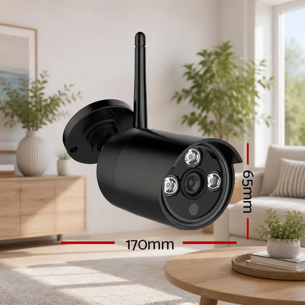 Wireless Bullet Security Camera Black 3MP Indoor Outdoor Surveillance System