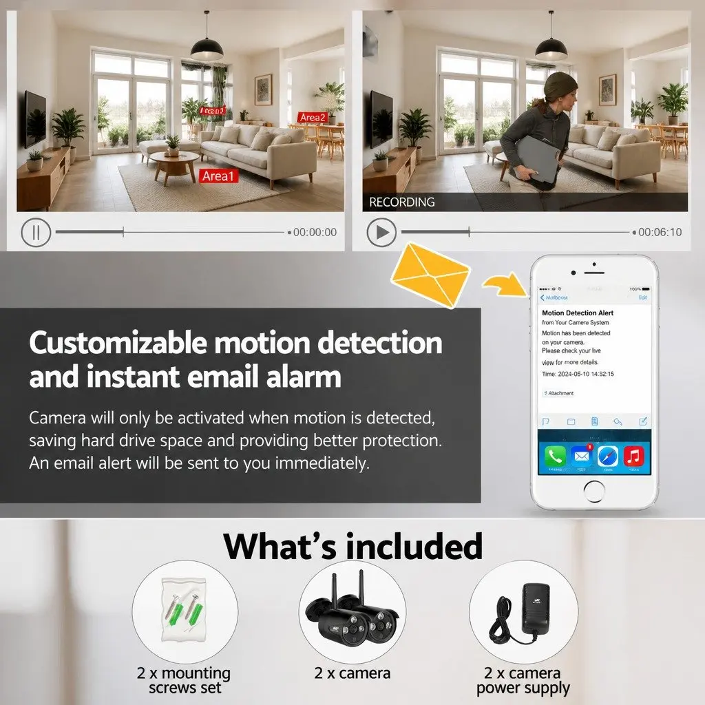 Wireless Bullet Security Camera Black 3MP Indoor Outdoor Surveillance System