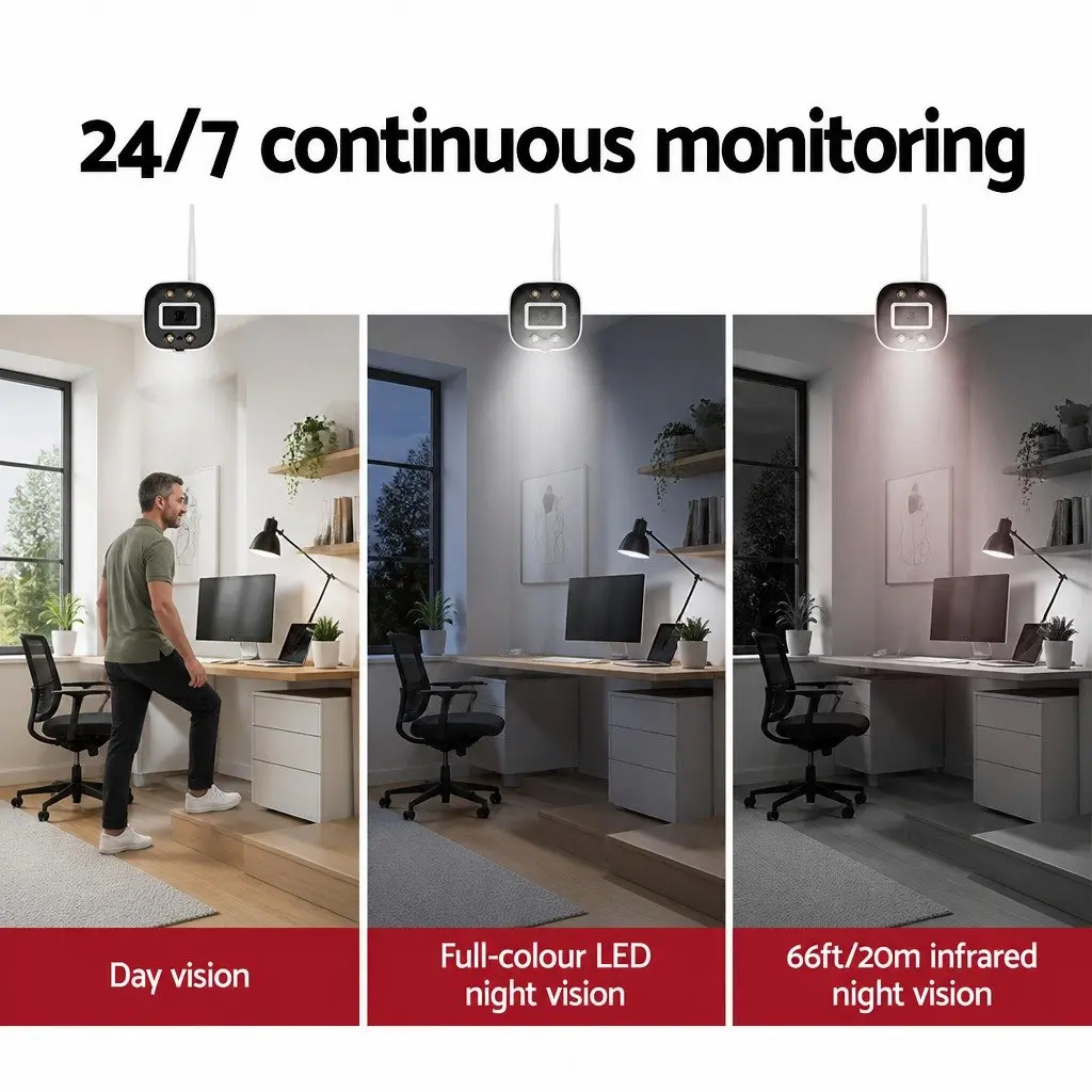 Wireless CCTV Security System White 8CH NVR 4 Cameras 3MP WiFi IP65 Outdoor Indoor