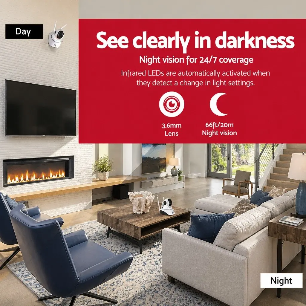 Wireless IP Security Camera White 1080P HD WiFi Dome Night Vision 2 Pack