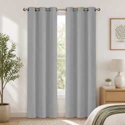 Concise Grey Blackout Curtain Panels with Eyelet Design