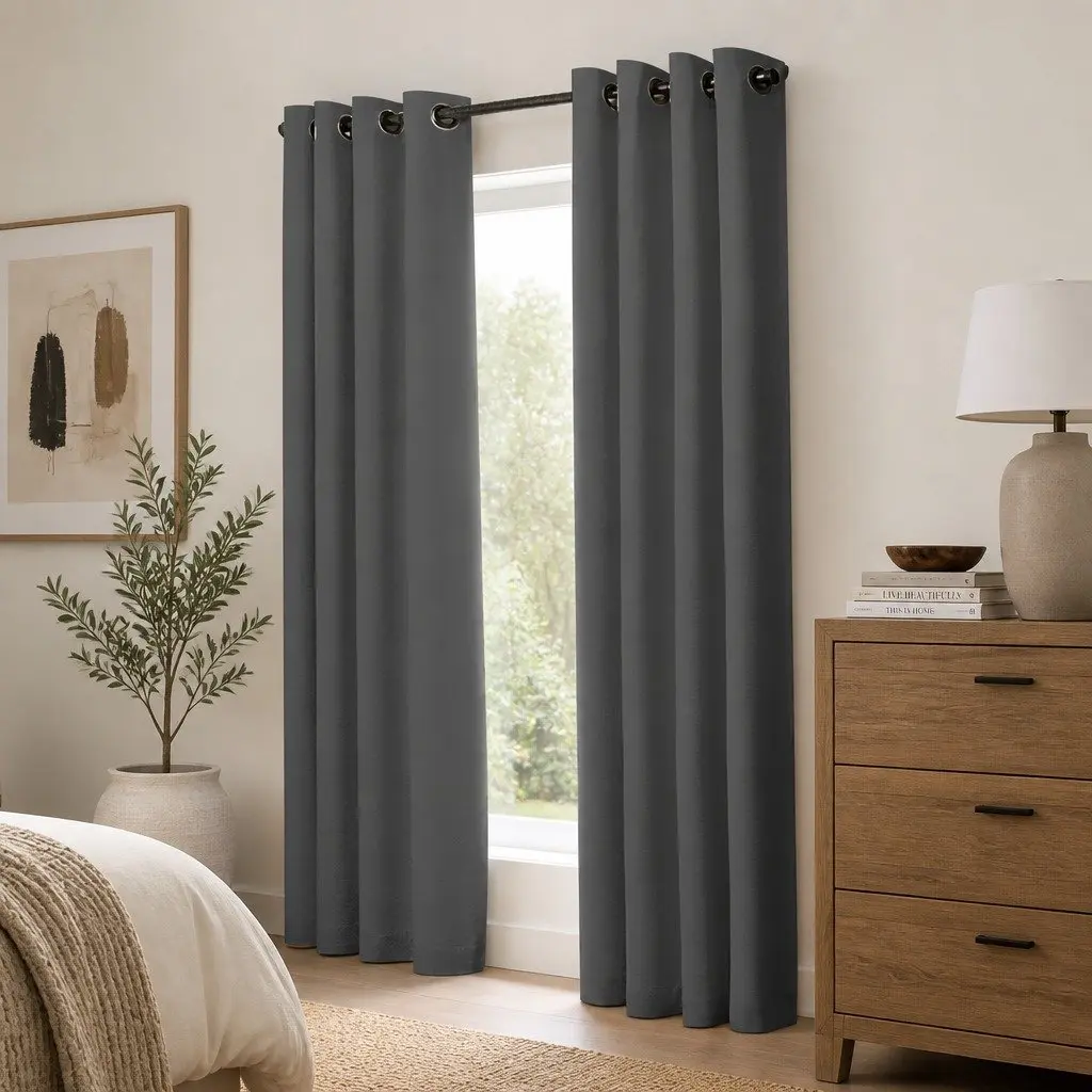 Blackout Curtain Panels Charcoal Eyelet 2 Piece Noise Insulation Heat
