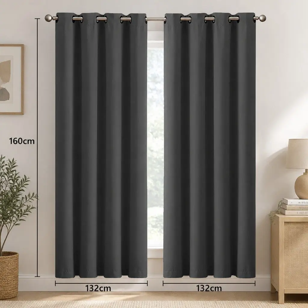Blackout Curtain Panels Charcoal Eyelet 2 Piece Noise Insulation Heat