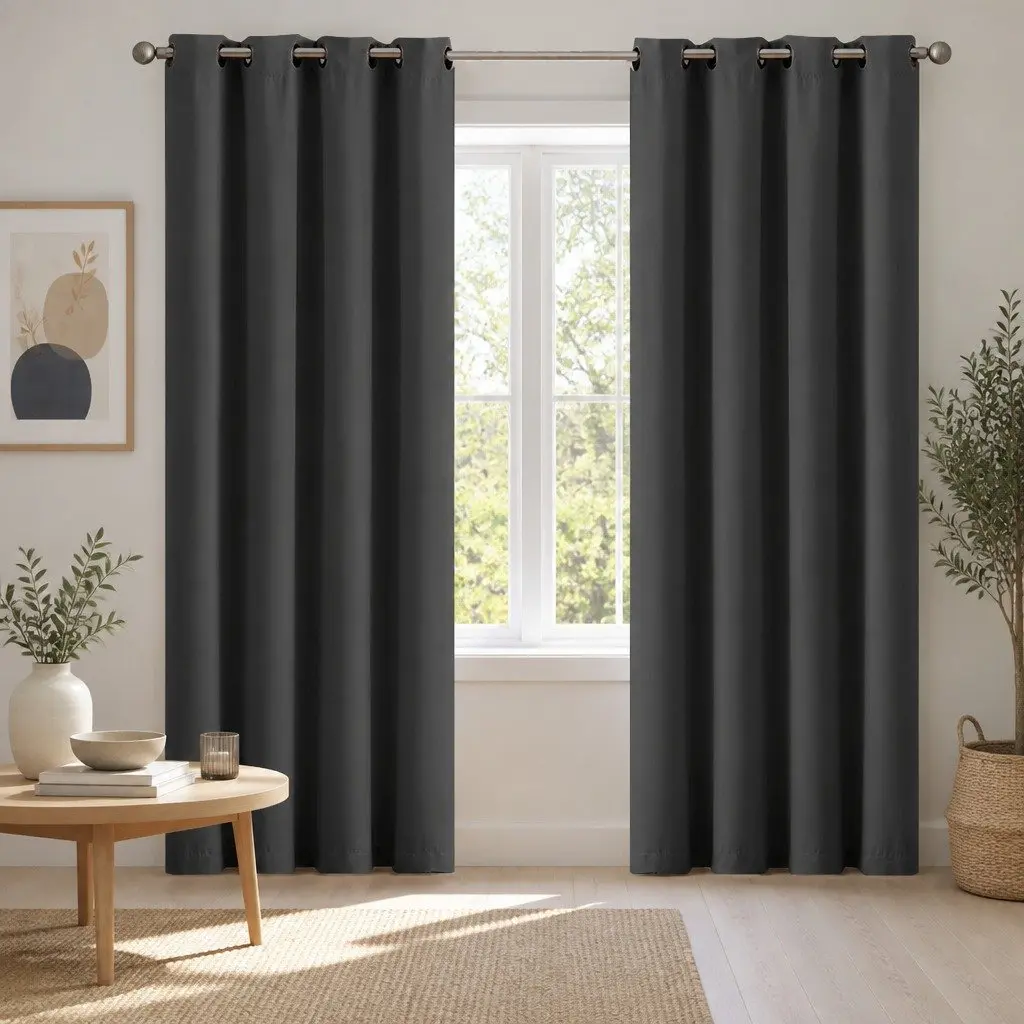 Blackout Curtain Panels Charcoal Eyelet 2 Piece Noise Insulation Heat