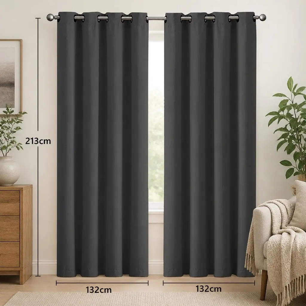 Blackout Curtain Panels Black 132x213cm Eyelet Noise Reduction Heat Insulation