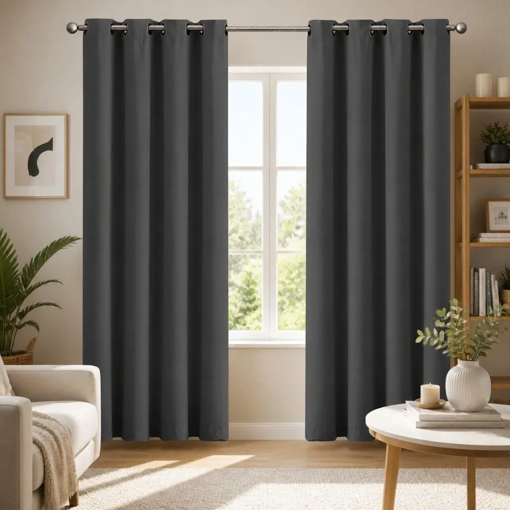 Blackout Curtain Panels Black 132x213cm Eyelet Noise Reduction Heat Insulation