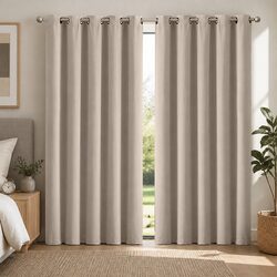 Compact Beige Eyelet Curtains with Insulation Features