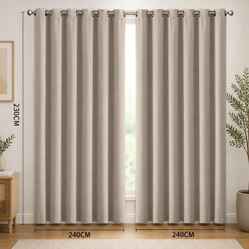 Blackout Curtain Panels Beige 132cm 140cm 180cm 240cm 300cm Eyelet Triple Weave Noise Insulation Heat Preservation