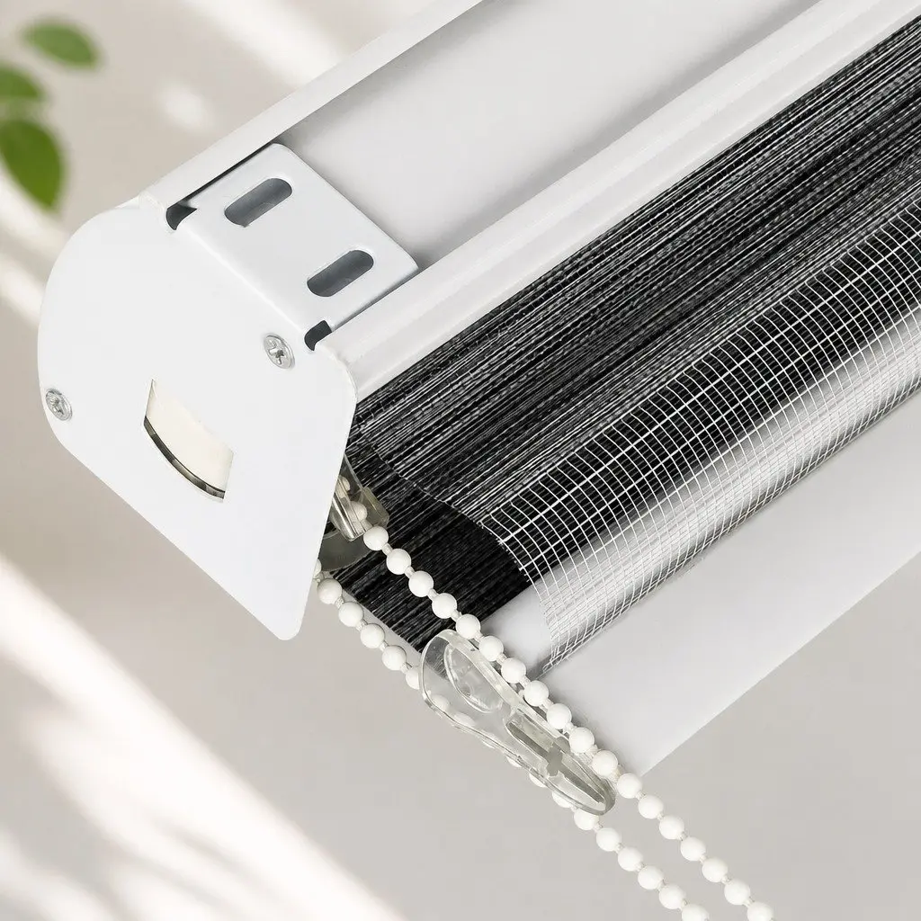 Zebra Roller Blind Grey 180x210cm Dual Layer Light Control Privacy