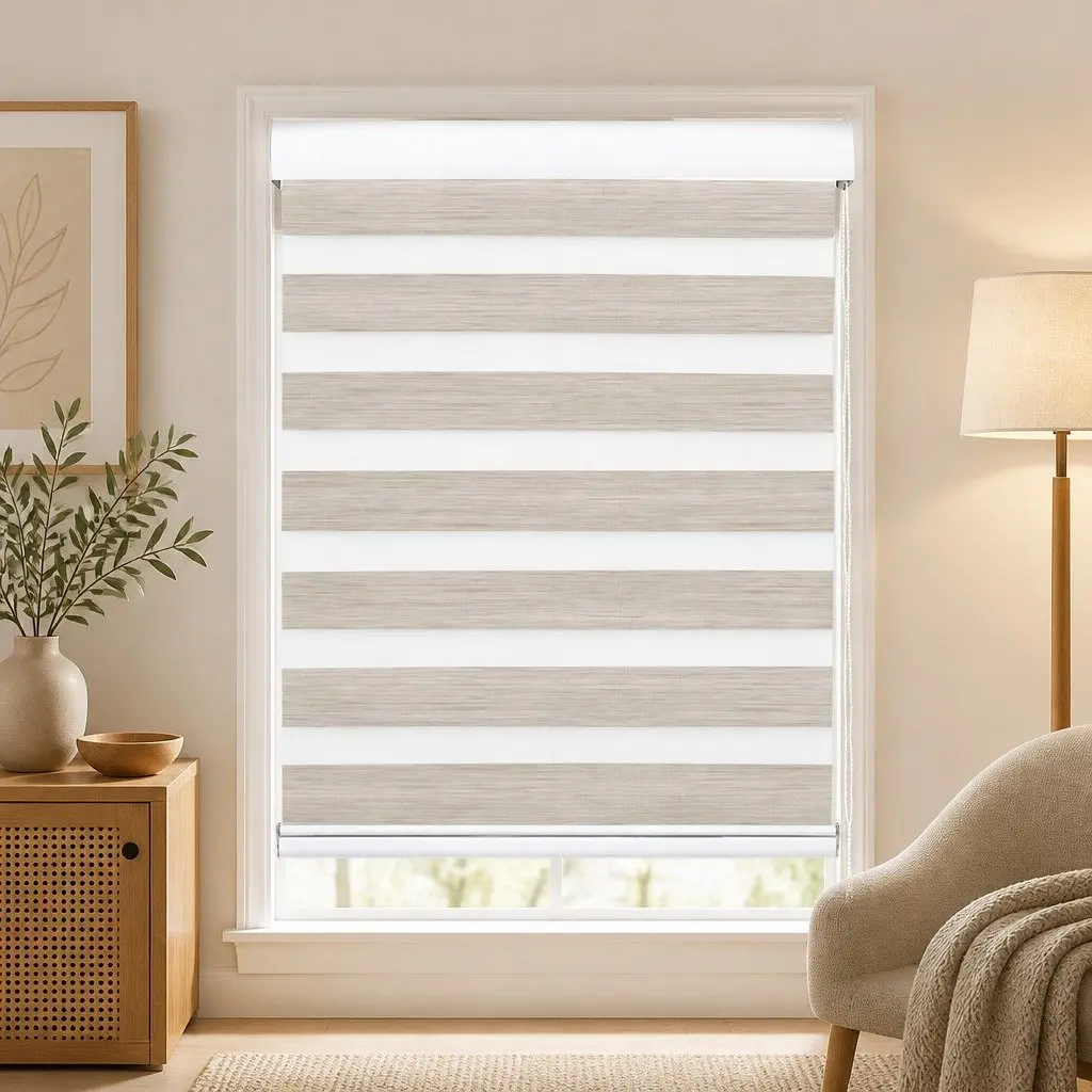 Zebra Roller Blind White 60x210cm Dual Layer Light Control Privacy Shade