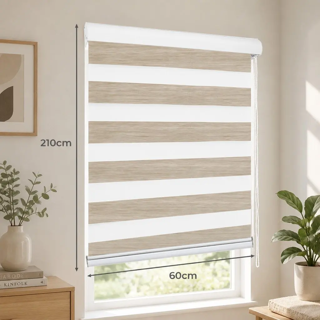 Zebra Roller Blind White 60x210cm Dual Layer Light Control Privacy Shade
