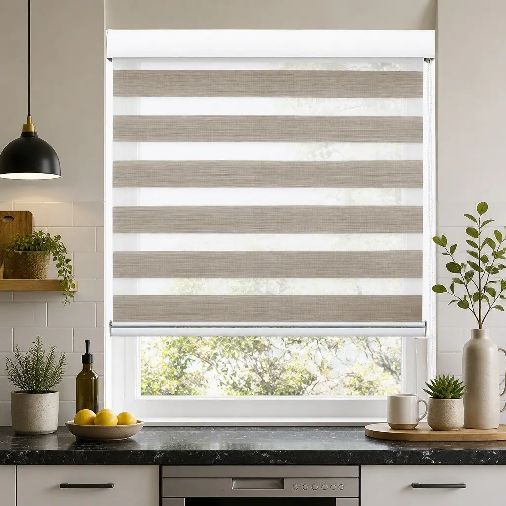 Zebra Roller Blind White 60x210cm Dual Layer Light Control Privacy Shade