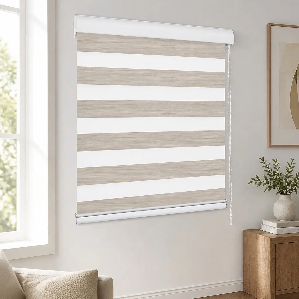Zebra Roller Blind Beige 90x210cm Light Control Blackout Window Shade Double Layer Fabric