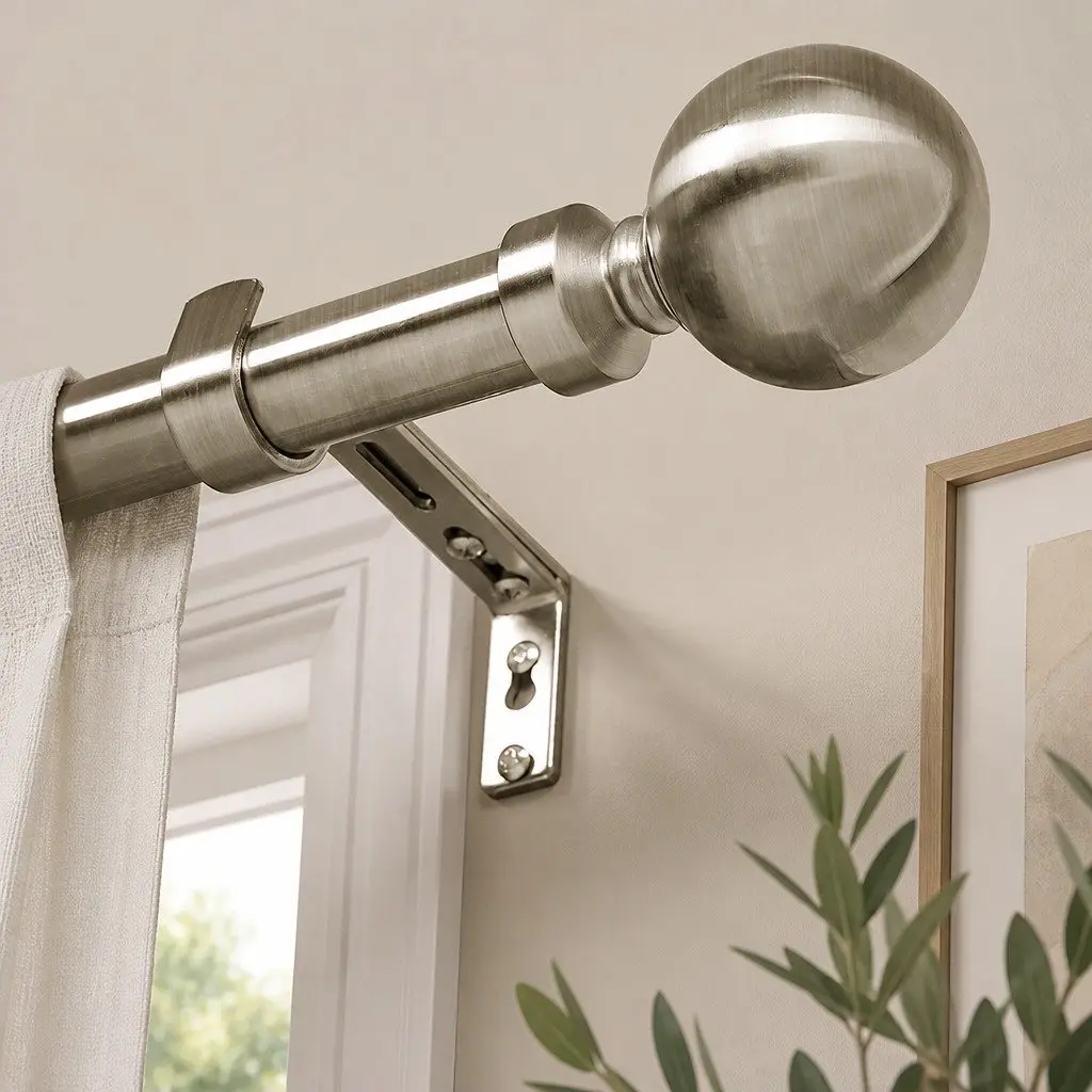 Extendable Curtain Rod Set Antique Brass Adjustable Steel Pole Quiet Rail Silencer Sliders