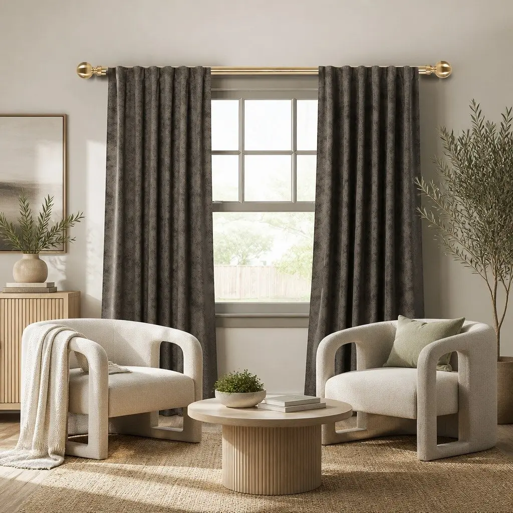 Extendable Curtain Rod Set Antique Brass Adjustable Steel Pole Quiet Rail Silencer Sliders